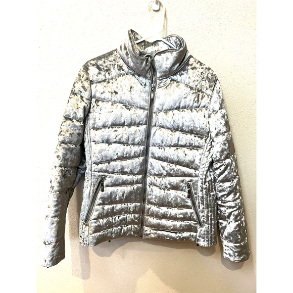 Montana Silver Crushed Velvet Quilted Puffer Jacket size L - Picture 1 of 10